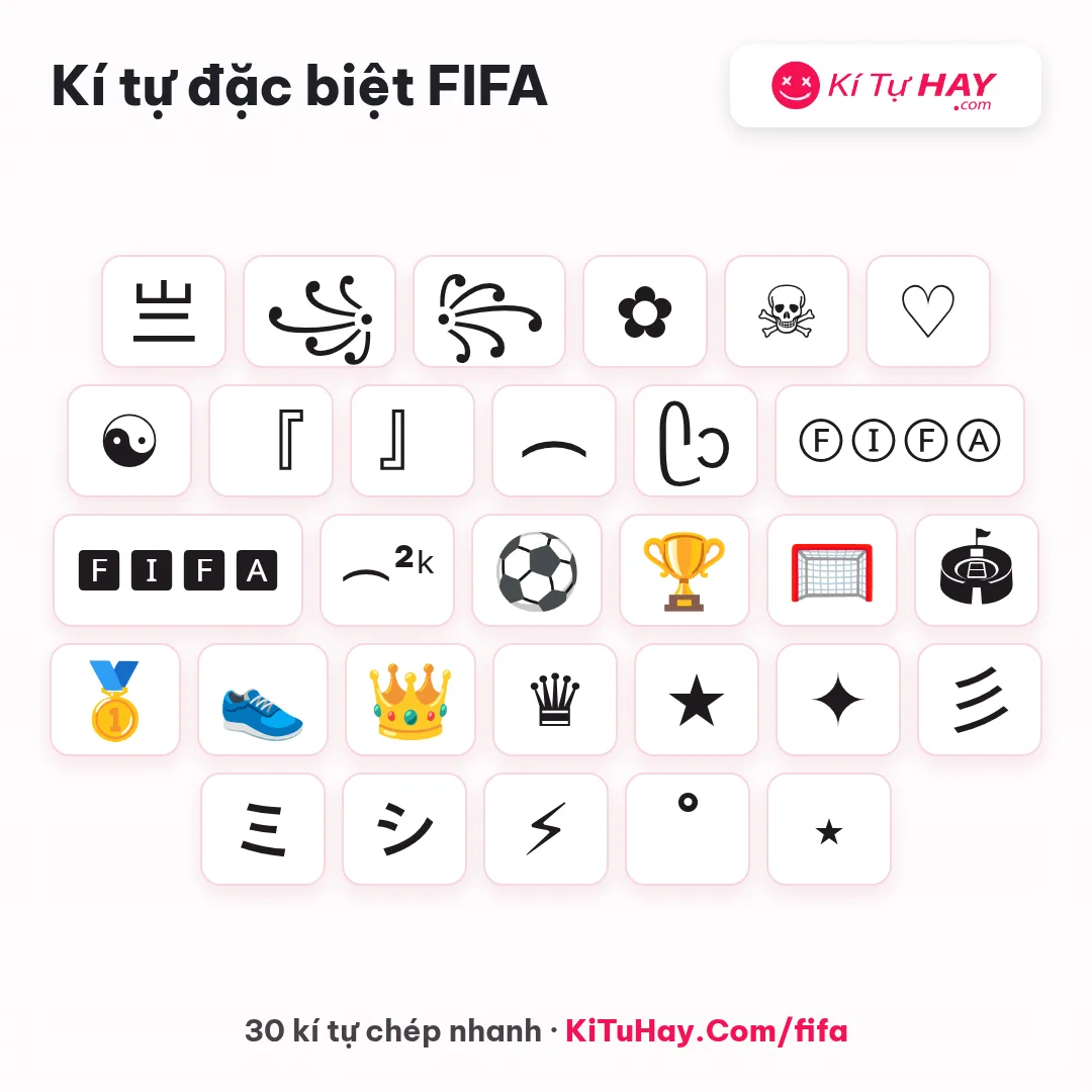 Kí tự đặc biệt FIFA chép nhanh: 亗, ꧁ ꧂, chữ ⒻⒾⒻⒶ, bóng ⚽, cúp 🏆 và vương miện 👑