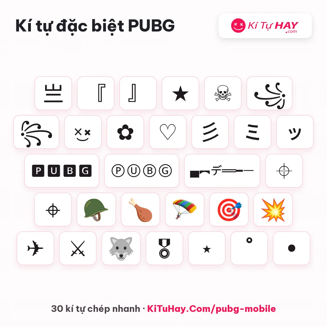 Kí tự đặc biệt PUBG • tên PUBG đẹp 2026
