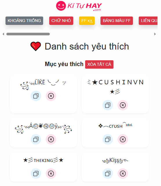 Xem lại tên đã lưu yêu thích
